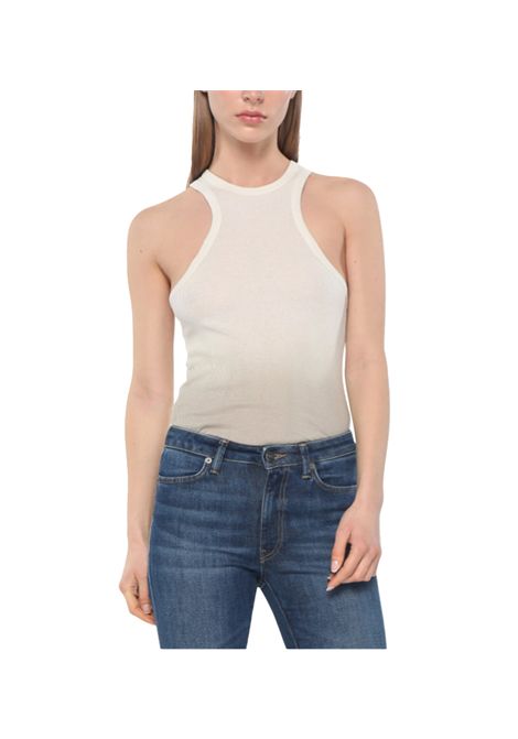 Canotta Dondup Slim donna S996JF0346S PTO Beige costina cotone scollo DONDUP | Canotte | S996JF0346S PTO010